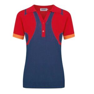 Oxknit Vintage Red Style V-Neck Knitted Polo Shirt NWT 100% Cotton Small